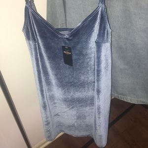 Blue velvet slip dress